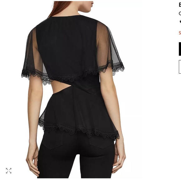 🖤 BCBGMaxAzria Capelet Cutout Tulle Top • Black • Size 6 • NWT - Picture 2 of 9